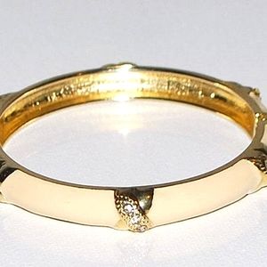 Vintage Enamel Rhinestone Bracelet Gold Hinge Cream Light Pink 1980s